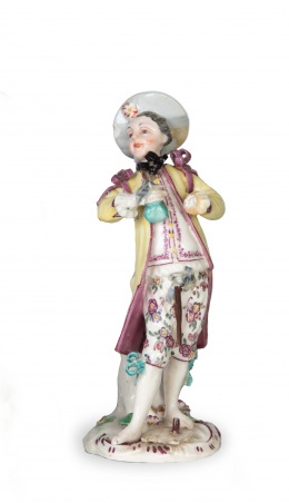 1310.  Joven con casaca.Figura de porcelana esmaltada.Meissen, ff. del S. XVIII.