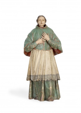 1107.  José de Mora (Baza, 1642 - Granada, 1724)“San Carlos Borromeo” Escultura en madera tallada y policromada. Granada, S. XVII.
