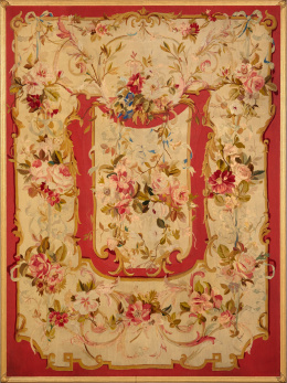 1058.  Alfombra de aubusson, Napoleón III, en lana.Francia, último cuarto del S. XIX.