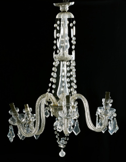 1120.  Lámpara de seis brazos de luz de cristal, pp. del S. XX..