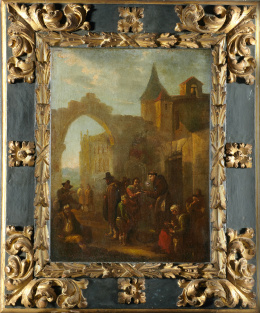 268.  ATRIBUIDO A ANDRIES DIRSKSZ BOTH (Escuela holandesa siglo XVII)San Antonio repartiendo limosnas.