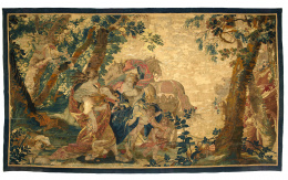 795.  Tapiz en lana y seda.Escena mitológicaFrancia, S. XVIII..