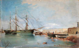792.  JOAQUÍN SOROLLA Y BASTIDA (Valencia, 1863 - Madrid, 1923)Barcos junto a la costa