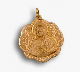 552.  Medalla colgante de madre Francisca Javiera Cabrini.Patrona de los inmigrantes.En oro de 18K.