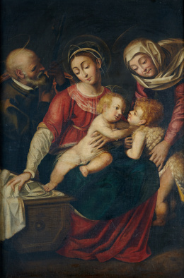 760.  ATRIBUIDO A SCIPIONE PULZONE “IL GAETANO”Sagrada Familia con San Juanito y Santa Ana..