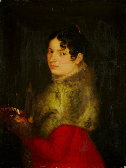 182.  ANTONIO POZA Y MUÑOZ (Fuenterrebollo, Segovia, 1783 - Madrid, 1816)Retrato de una pintora de casi medio cuerpo.