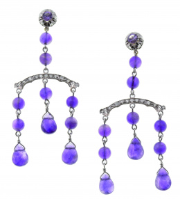 655.  Pendientes largos de amatistas con drops colgantes de arco de diamantes