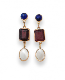 649.  Pendientes largos con lapislázuli,granate y piedra luna.