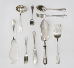 1411.  Cubertería de plata en su color, ley 916, marcada.Luis Espuñes, Madrid, 1909..