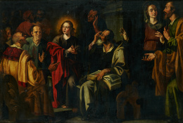754.  CÍRCULO DE JERÓNIMO JACINTO DE ESPINOSA (Valencia, 1600 - 1667)Cristo entre los doctores..
