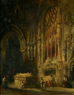 179.  JENARO PÉREZ VILLAAMIL (El Ferrol, 1807-Madrid, 1854)Interior de una catedral gótica..