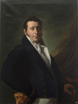 1225.  VICENTE RODES I ARIES (Alicante,1791 -Barcelona,1858)Retrato de caballero con dijero inglés llave y reloj y sello.