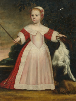 883.  ESCUELA HOLANDESA, SIGLO XVIIRetrato de niña con perro..