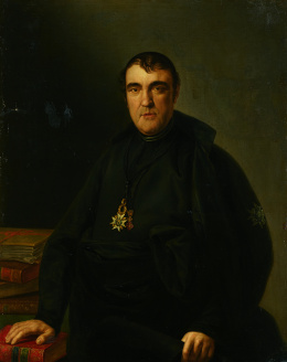 201.  ATRIBUIDO A BERNARDO LÓPEZ PIQUER  (1801- 1874)Retrato de clérigo con la Gran Cruz de Carlos III, quizás se trate del bibliotecario de Corte..