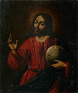 377.  CÍRCULO DE ZURBARÁN (Escuela española, S. XVII)Cristo Salvador..