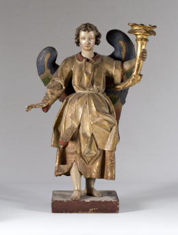 381.  “Angel torchero” en madera tallada, policromada y dorada.Escuela Castellana, S. XVII.