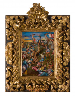 886.  CIRCULO DE BERNARDO BITTI (Escuela colonial, siglo XVII)Crucifixión..