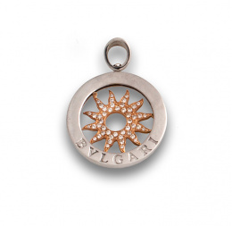 77.  Colgante  BVLGARI  tondo en oro blanco y oro rosa de 18K con brillantes.ref :0.342