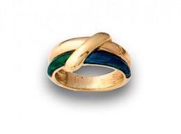 650.  Sortija con nudo en oro de 18K y esmalte verde y azul.