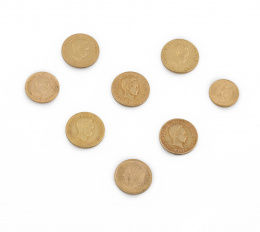 372.  Lote de 5 monedas de pesos cubanos y tres de pesos de los Estados Unidos Mexicanos en oro  
