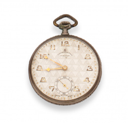 722.  Reloj Lepine cronómetro HALCON Art-Decó en metal plateado.