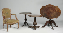 635.  Pareja de sillones en madera de haya patinada con tapicería de petit point.Trabajo francés, S. XX.