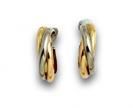 801.  Pendientes con tres aros tipo cartier oro tricolor de 18K. 