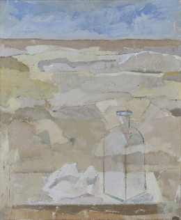 330.  JUAN MANUEL DÍAZ-CANEJA (Palencia, 1905 - Madrid, 1988)Paisaje con botella, 1975