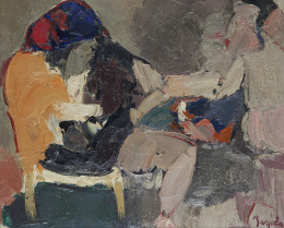 477.  JUAN BARJOLA (Torre de Miguel Sesmero, Badajoz, 1919 - Madrid, 2004)Mujer vistiéndose, 1959-61