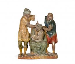 904.  “Coronación de espinas”, grupo escultórico en madera de nogal, estucado y policromado.Escuela centro europea, S. XVII.