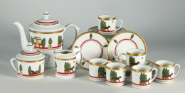 1018.  “La Maison de Louis Cartier”Juego de café en porcelana de Limoges, serie Panther 1986.
