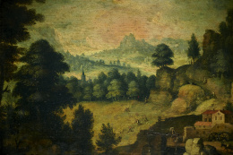 353.  ESCUELA FLAMENCA, PP. S. XVIIPaisaje con segadores: alegoría del verano..