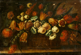 185.  A LA MANERA DEL SIGLO XVIIBodegón con cesta de flores.