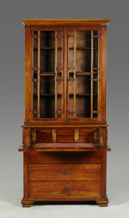 416.  Bookcase escritorio en madera de caoba y marquetería.Trabajo inglés pp. S. XX.