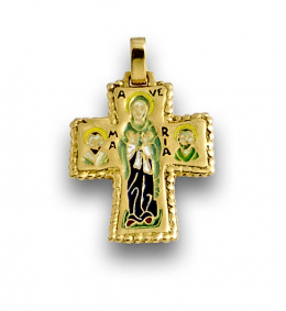 797.  Cruz colgante de oro de 18K y esmaltes.