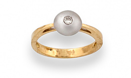 635.  Sortija con brillante en círculo de oro blanco mate sobre aro de oro amarillo de 18K.