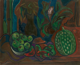 261.  FRANCISCO BORES (Madrid, 1898 - París, 1972)“Bodegón con sandía, manzanas y pimientos”, 1942.