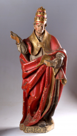 842.  San Gregorio Magno. Madera tallada, policromada y dorada.Trabajo español, S. XVI