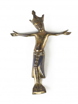 1427.  Cristo crucificado en bronce y esmalte.Limoges, S. XIII.
