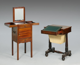 583.  Tocador victoriano plegable de campaña en madera de caoba.Trabajo inglés, mediados S. XIX.