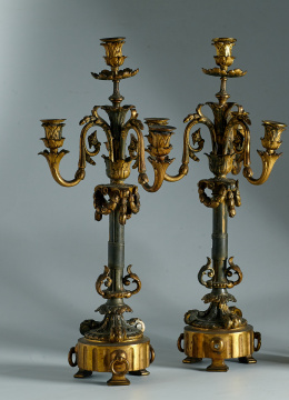 511.  Pareja de candelabros imperio, bronce dorado y patinado.S. XIX.