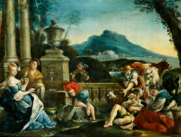 516.  ATRIBUIDO A STEFANO GHERARDINI (Bolonia, 1695-1755)Par de vistas de parques con figuras.