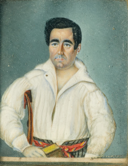 749.  LEOPOLDO CASIÑOL (Escuela española, S. XIX)Retrato de caballero en camisa..