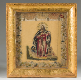 948.  “Abrid al Señor”Bordado “a pintura”Trabajo conventual, S. XIX..