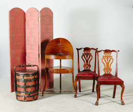 1148.  Pareja de sillas chippendale de madera de caoba.Trabajo inglés, S. XIX.