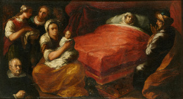 810.  FRANCISCO DE HERRERA EL VIEJO  (Sevilla, 1590 - Madrid, 1654)Nacimiento de la Virgen con un donante..