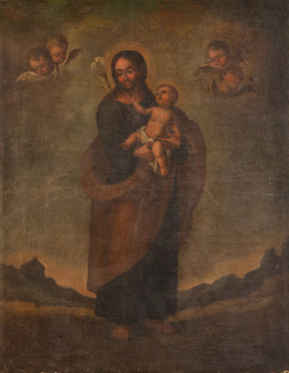 866.  ESCUELA ESPAÑOLA, H. 1800San José con el Niño en un paisaje