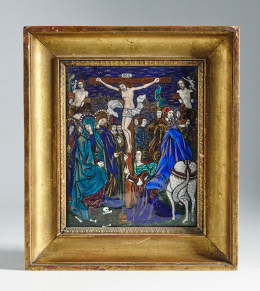 930.  Esmalte de la crucifixiónLimoges, S.XIX, inspirado en las obras de Nardon Penicaud (1470-1542 o1543) o Jean I Penicaud (1476-1525) y sus talleres. .
