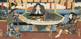 264.  TOYOKUNI III (KUNISADA) (1786-1864)La bella Hitomaru pleiteando con un samurai.