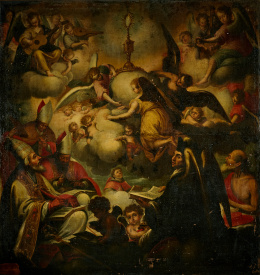 229.  ATRIBUIDO A ESTEBAN MÁRQUEZ (Escuela sevillana, S. XVII)Exaltación de la Eucaristía con los Doctores de la Iglesia..